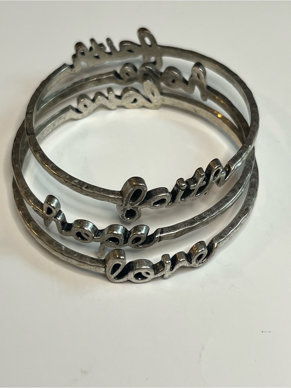 Vintage Style Silver-Tone Faith, Hope, Love Bangle Bracelet Set